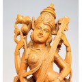 veche statueta hindusa Saraswati. lemn de kadam si abanos. India 